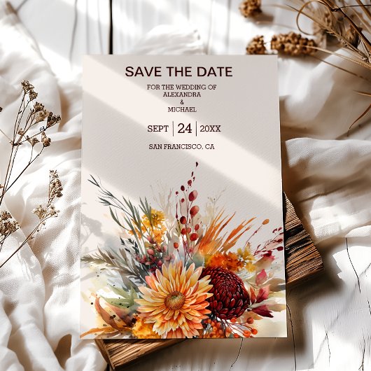 Herfst Verbrande Oranje Waterverf Pampas Grass Bru Save The Date