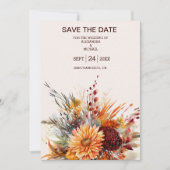 Herfst Verbrande Oranje Waterverf Pampas Grass Bru Save The Date (Voorkant)