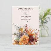 Herfst Verbrande Oranje Waterverf Pampas Grass Bru Save The Date (Staand voorkant)