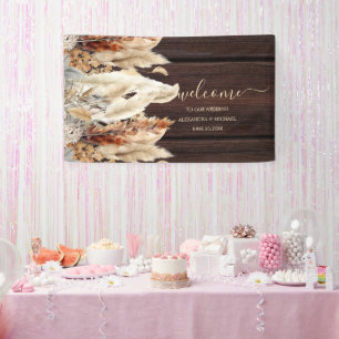 Herfst Verbrande Oranje Waterverf Pampas Grass Bru Spandoek