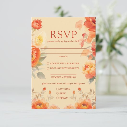 Herfst Verbrande Sinaasappel Bloemen Bruiloft Reac RSVP Kaartje