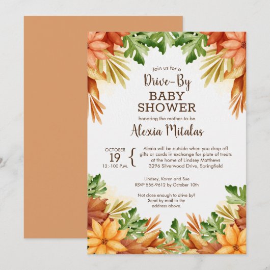 Herfst VERDRIVE-BY Baby Shower Invitations (Voorkant / Achterkant)