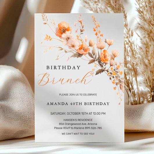 Herfst Verjaardag Brunch Uitnodiging - Herfst Bloe
