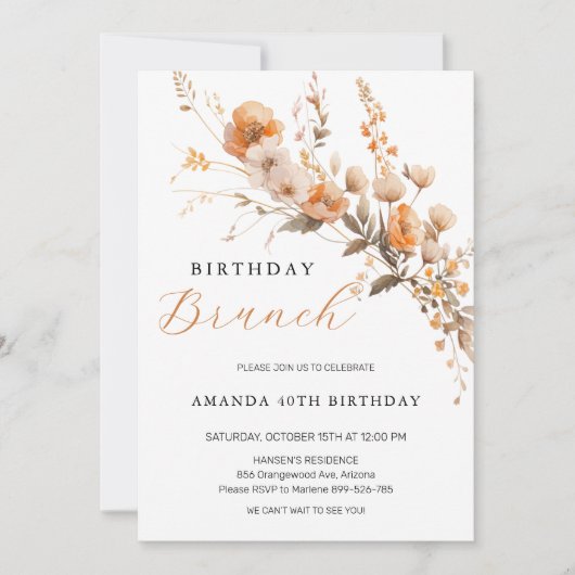Herfst Verjaardag Brunch Uitnodiging - Herfst Bloe (Voorkant)