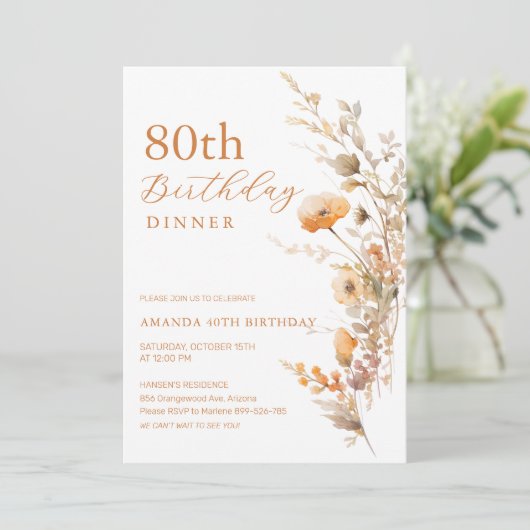 Herfst Verjaardag Diner Uitnodiging - Herfst Bloem (Staand voorkant)
