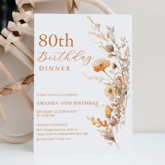 Herfst Verjaardag Diner Uitnodiging - Herfst Bloem