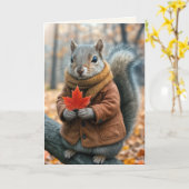 Herfst Verjaardag Eekhoorn Met Een Rode Maple Leaf Kaart (Gele Bloem)