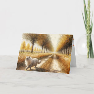 Herfst Verjaardag Kat Wandelen Down Dirt Road Kaart
