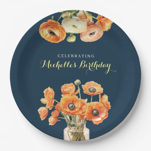 Herfst Verjaardag Party Herfst Fete Sinaasappel Bl Papieren Bordje (Voorkant)