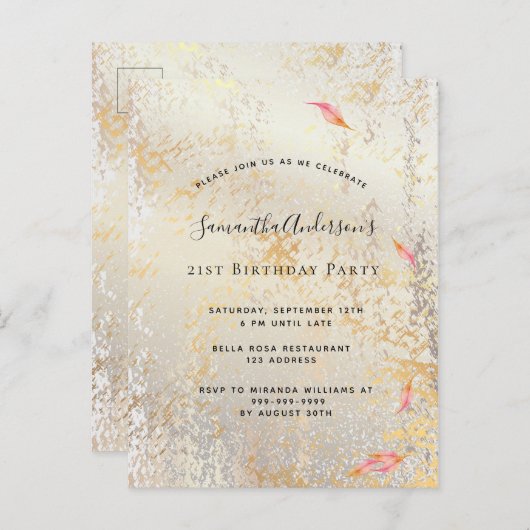 Herfst verjaardag roos gouden zilver rustige uitno briefkaart (Voorkant / Achterkant)