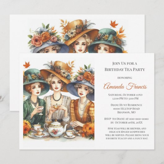 Herfst Verjaardag Tea Party Kaart (Voorkant / Achterkant)
