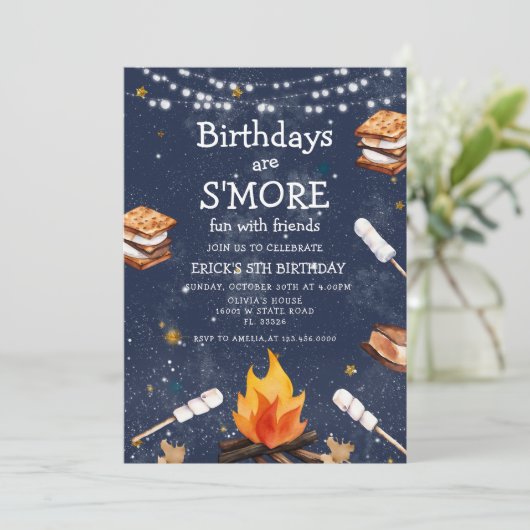 Herfst Verjaardag zijn S'mores Fun Campfire Kaart (Staand voorkant)