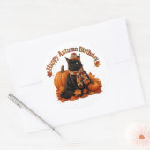 Herfst Verjaardag Zwarte Kat met Hoed Ronde Sticker (Envelop)