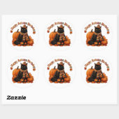 Herfst Verjaardag Zwarte Kat met Hoed Ronde Sticker (Vel)