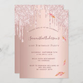 Herfst verjaardagsfeest roos goudglitterdruppels kaart (Voorkant / Achterkant)