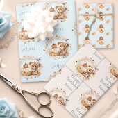 Herfst Verjaardagsjongen Schattige Beer Pompoenen  Inpakpapier Vel