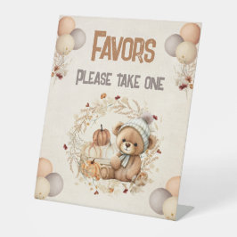 Herfst Verjaardagspompen Teddy Bear Pedestal Sign Reclamebord Met Voetstuk