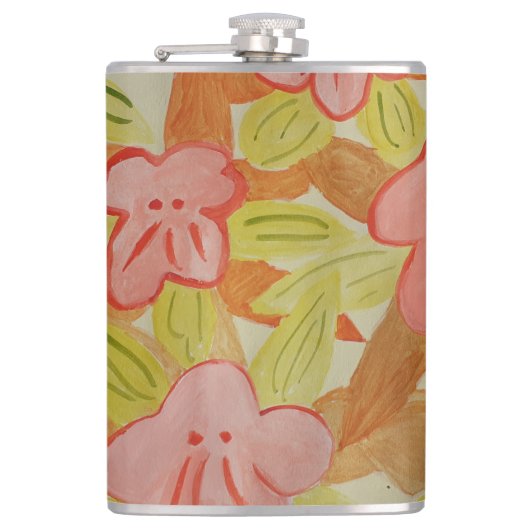 Herfst Verkleurde bloemen Vinyl Wrapped Kolf Heupfles (Voorkant)
