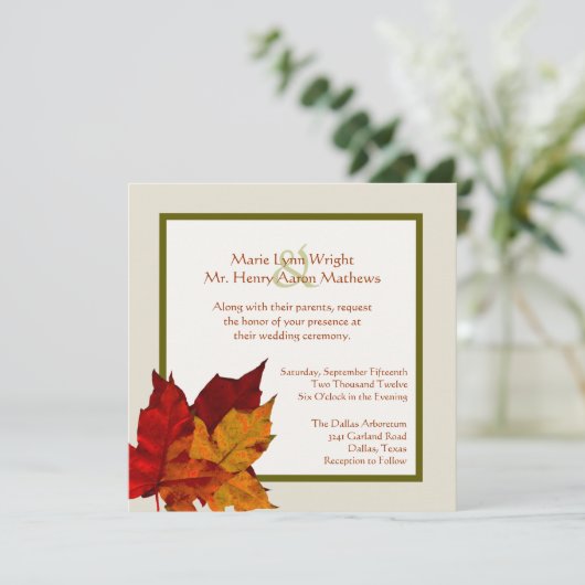 Herfst Verkleurde Leaves Wedding Kaart (Staand voorkant)