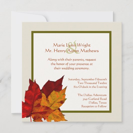 Herfst Verkleurde Leaves Wedding Kaart (Voorkant)
