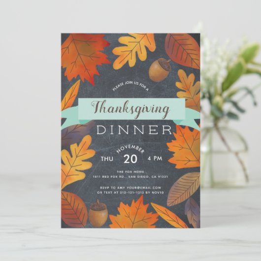 Herfst Verlaat KrijtbordThanksgiving Diner Kaart (Staand voorkant)