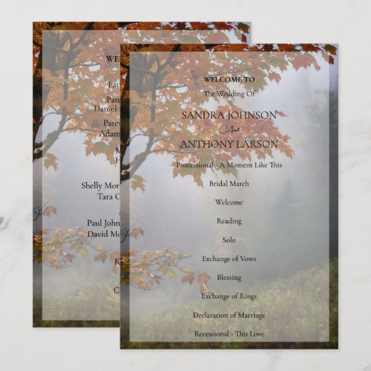 Herfst verlaat rustiek huwelijksprogramma programmakaart (Voorkant / Achterkant)