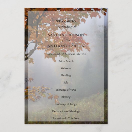 Herfst verlaat rustiek huwelijksprogramma programmakaart (Voorkant)