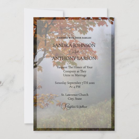 Herfst verlaat rustieke bruiloft kaart (Voorkant)