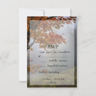 Herfst verlaat rustieke bruiloft RSVP Kaart