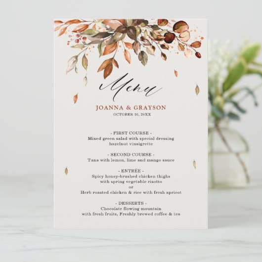 Herfst Verlaat Rustieke Country Wedding Menu Kaart (Staand voorkant)
