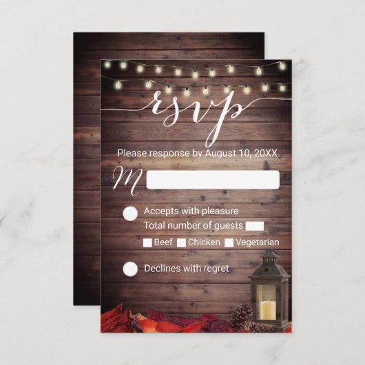 Herfst Verlaat Rustieke Lantaarn Fall Wedding RSVP (Voorkant / Achterkant)