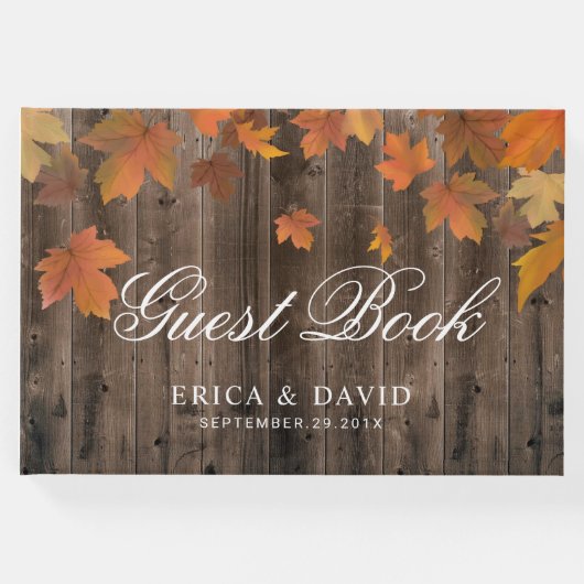 Herfst Verlaat Rustieke Schuur Hout Fall Wedding Gastenboek (Voorkant)