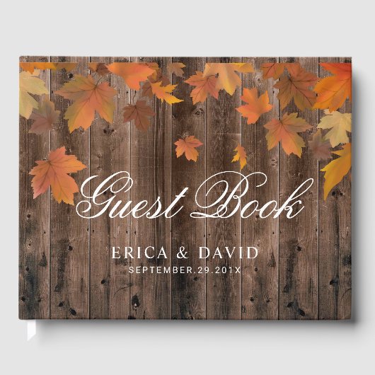 Herfst Verlaat Rustieke Schuur Hout Fall Wedding Gastenboek (Voorkant)