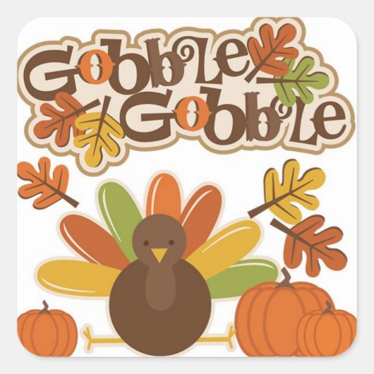 herfst verlaat turkije gobble happy thanksgiving vierkante sticker (Voorkant)