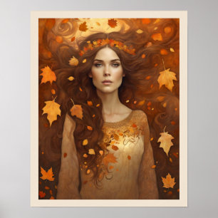Herfst Verlaat Vrouw met Auburn Hair Fall Colors Poster