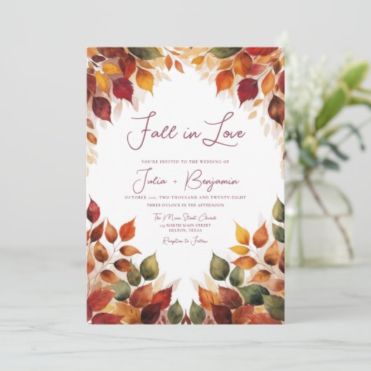 Herfst verlaat Waterverf Herfst in Love Wedding Kaart (Staand voorkant)