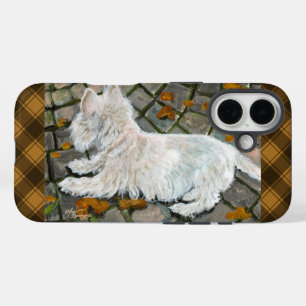 Herfst verlaat Westie op patio iPhone 16 Hoesje