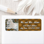 Herfst verlaat Westie op patio Etiket (Insitu)