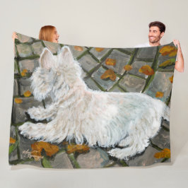Herfst verlaat Westie op patio Fleece Deken