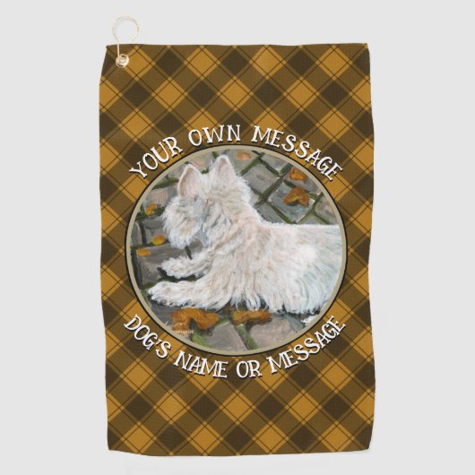 Herfst verlaat Westie op patio Golfhanddoek (Voorkant)