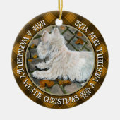 Herfst verlaat Westie op patio Keramisch Ornament (Voorkant)