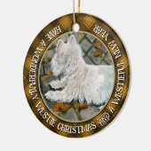 Herfst verlaat Westie op patio Keramisch Ornament (Links)