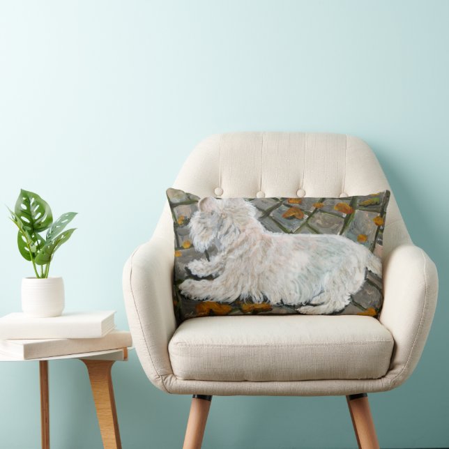 Herfst verlaat Westie op patio Kussen (Stoel)