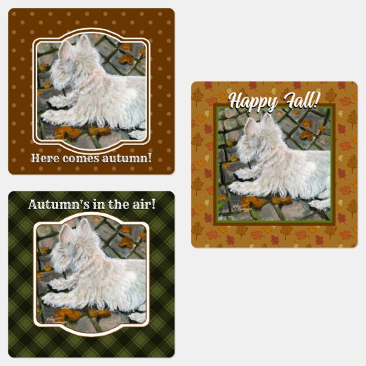 Herfst verlaat Westie op patio Labels (Groep)