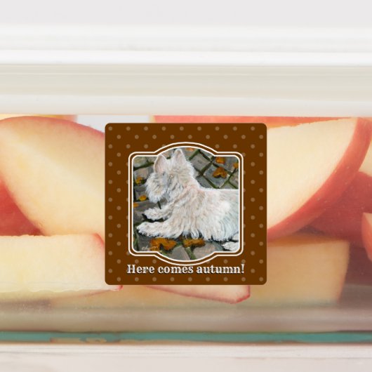 Herfst verlaat Westie op patio Labels (Aangebracht)