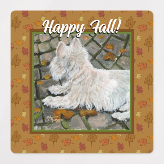 Herfst verlaat Westie op patio Labels (Design 2)