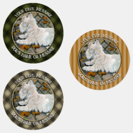 Herfst verlaat Westie op patio Labels