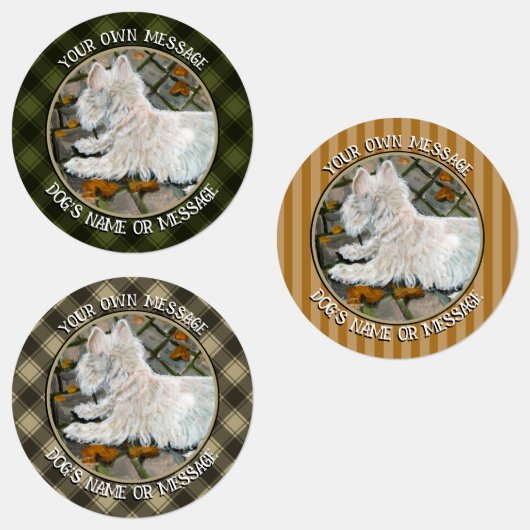 Herfst verlaat Westie op patio Labels (Groep)