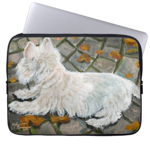 Herfst verlaat Westie op patio Laptop Sleeve