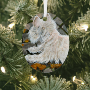 Herfst verlaat Westie op patio Metalen Ornament